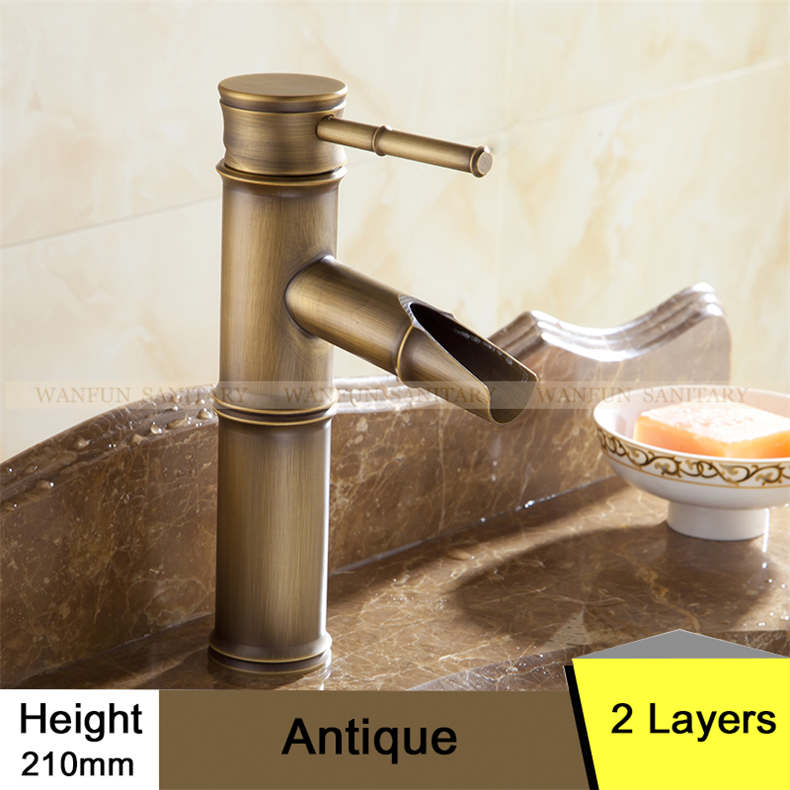 Basin Faucet Antqiue Brass Bamboo Waterfall Bathroom Sink Faucet Single Lever Deck Bath Toilet Mixer Water Tap WC Taps ZLY-6660