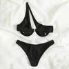 2Pcs/Set Women Sexy Bikini Set Solid Color One-shoulder Bra High Waist Briefs