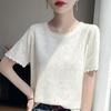 A New Summer Knitted, Cut-out, Thin Short-sleeved Women's Loose and Slimming Lace Round-neck Base Layer