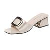 Square Buckle One-piece Outer Wear Thick Heel Sandals Mid Heel Slippers