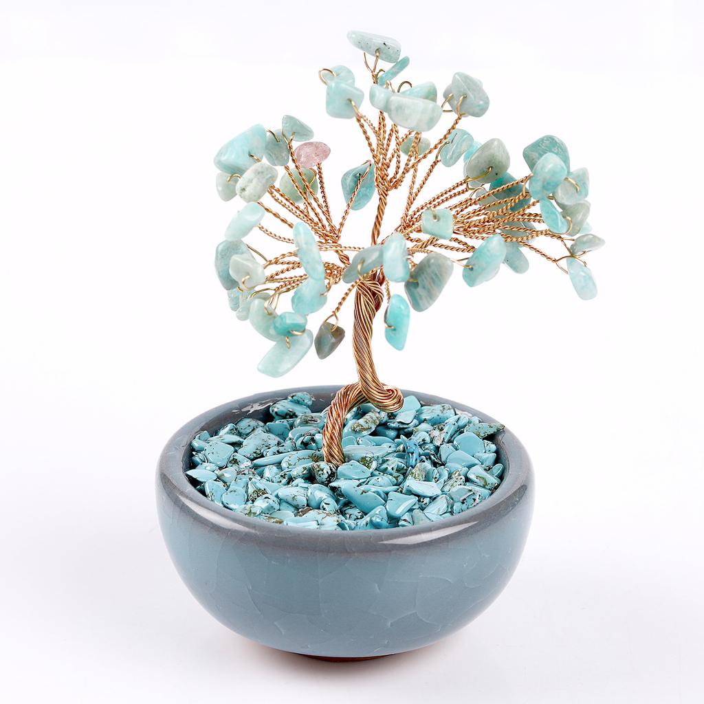 Natural Healing Rose Quartz 7 Chakra Jewelry Reiki Christmas Lucky Fortune Gemstone Crystal Tree for Decor
