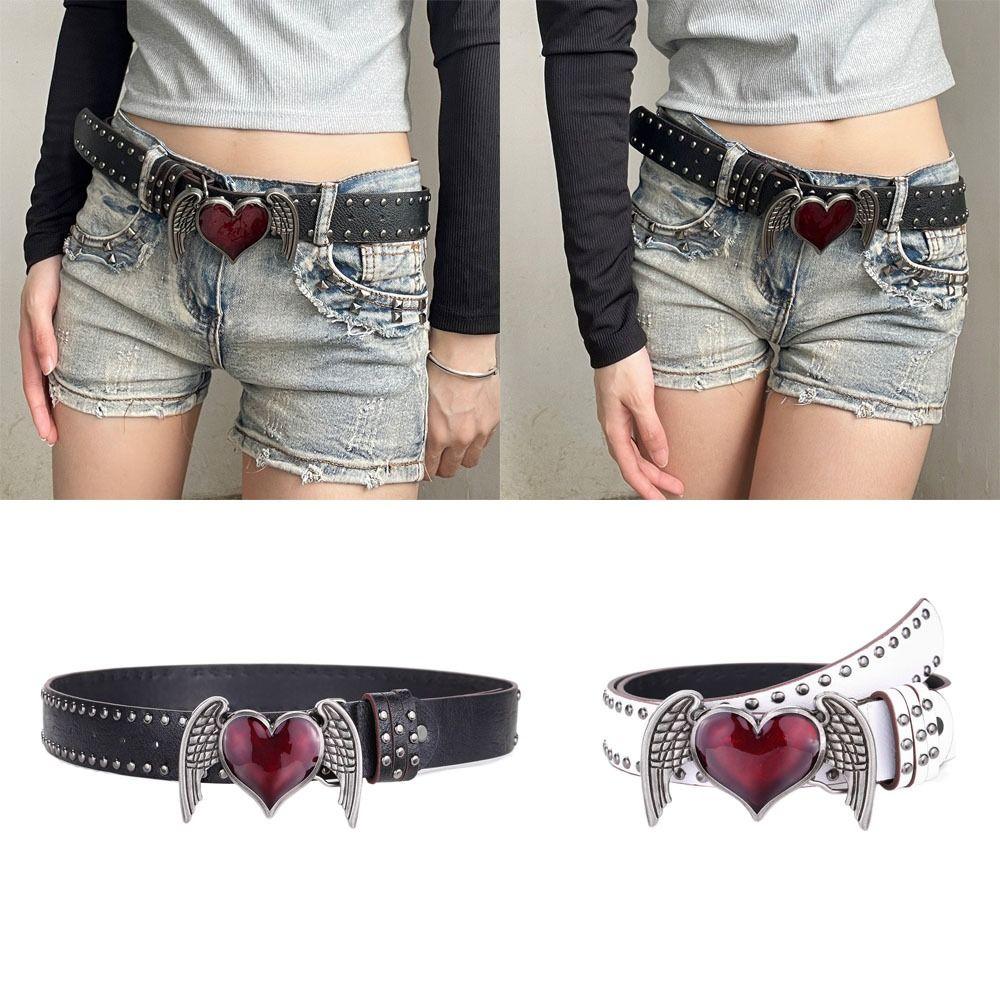 Double Hole Eyelet Grommet Punk Rivet Belts Y2k PU Leather Waistband Vintage Buckle Waist Belt