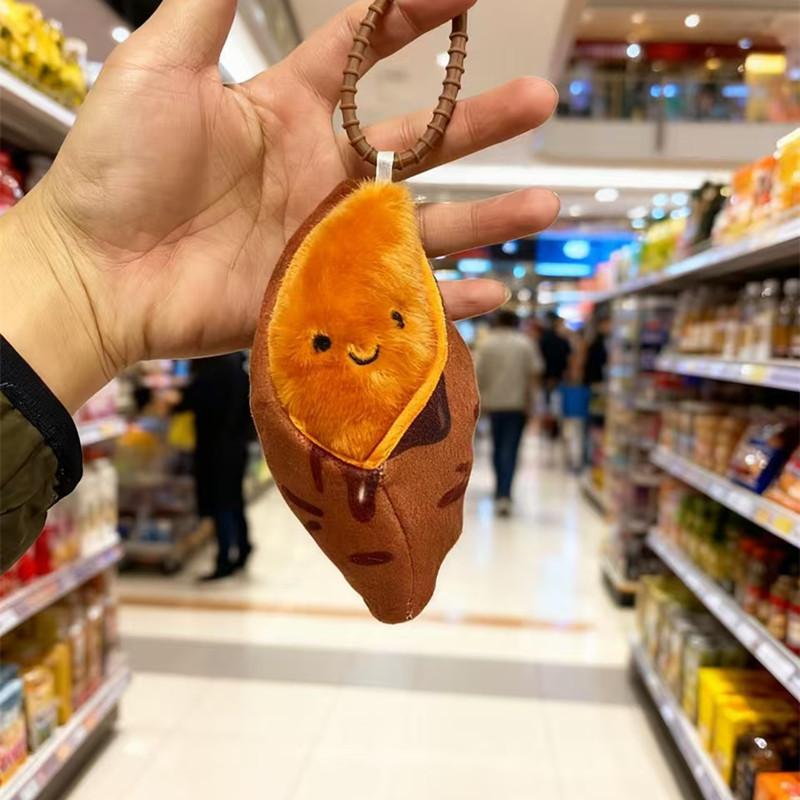New Sweet Potato Keychain Detachable Plush Key Chain Cute Roasted Sweet Potato Keyring Cartoon Backpack Pendant Bag Charm
