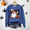 Women Daily Wear Top Women's Halloween Sweatshirt with Cartoon Pumpkin Bat Ghost Print Crew Neck Long Sleeves Pullover for Daily