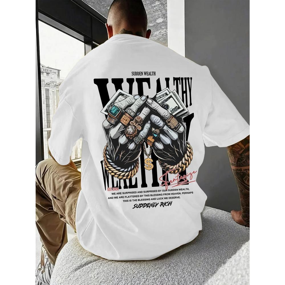 Мужская повседневная футболка с графическим принтом и уникальным дизайном украшений для рук — мягкая смесь, эластичный крой, идеально подходит для летних выходов