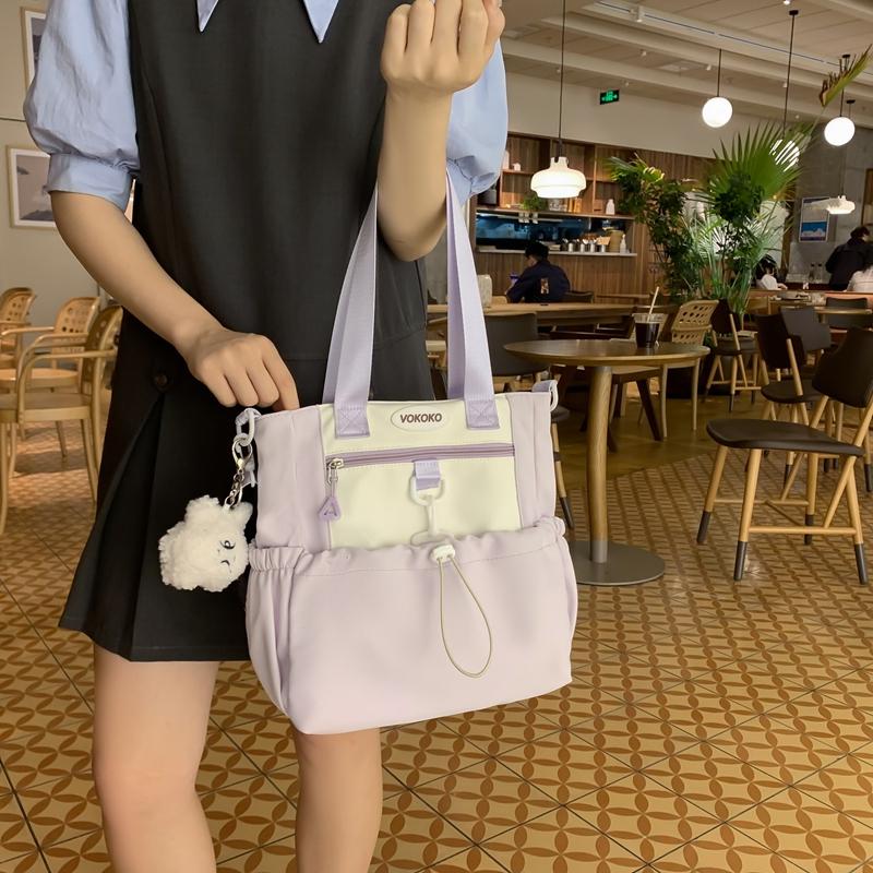 Girls Contrast Shoulder Bag Large Capacity Student Book Bag