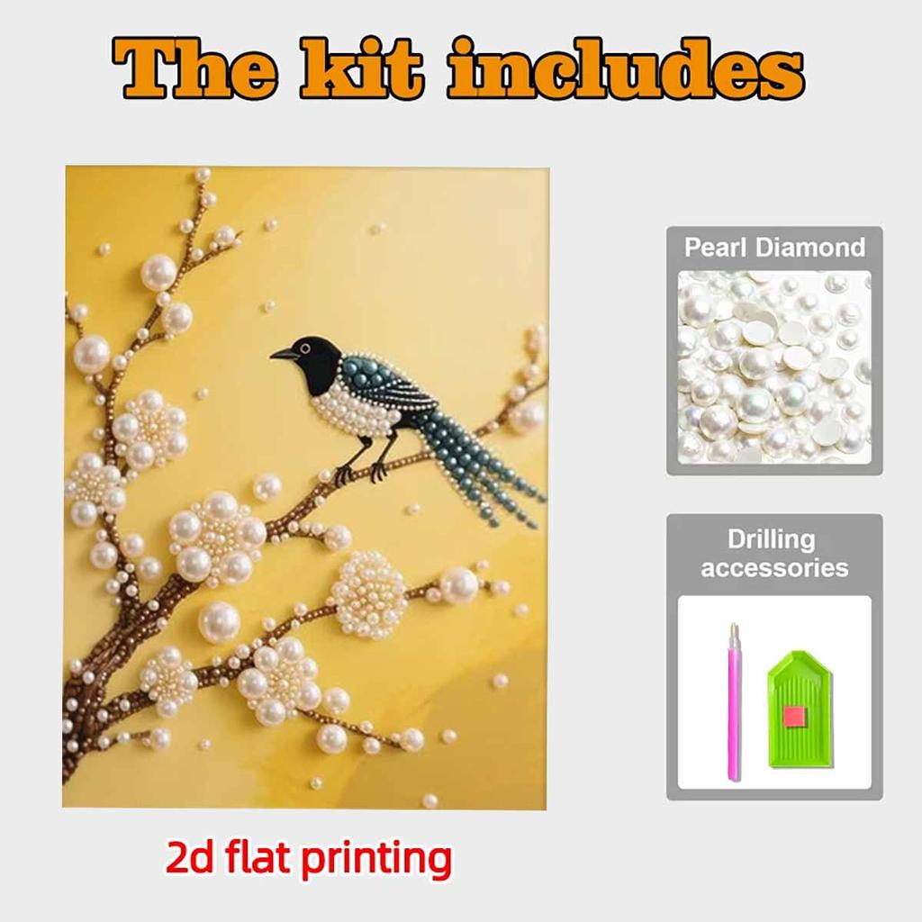 Pearl The Birds on The Branch DIY Diamond Art Kits 15.7x19.6inch Gem Art Diamond Painting Kits Without Frame for Adults Gift Idea Home Wall Decor