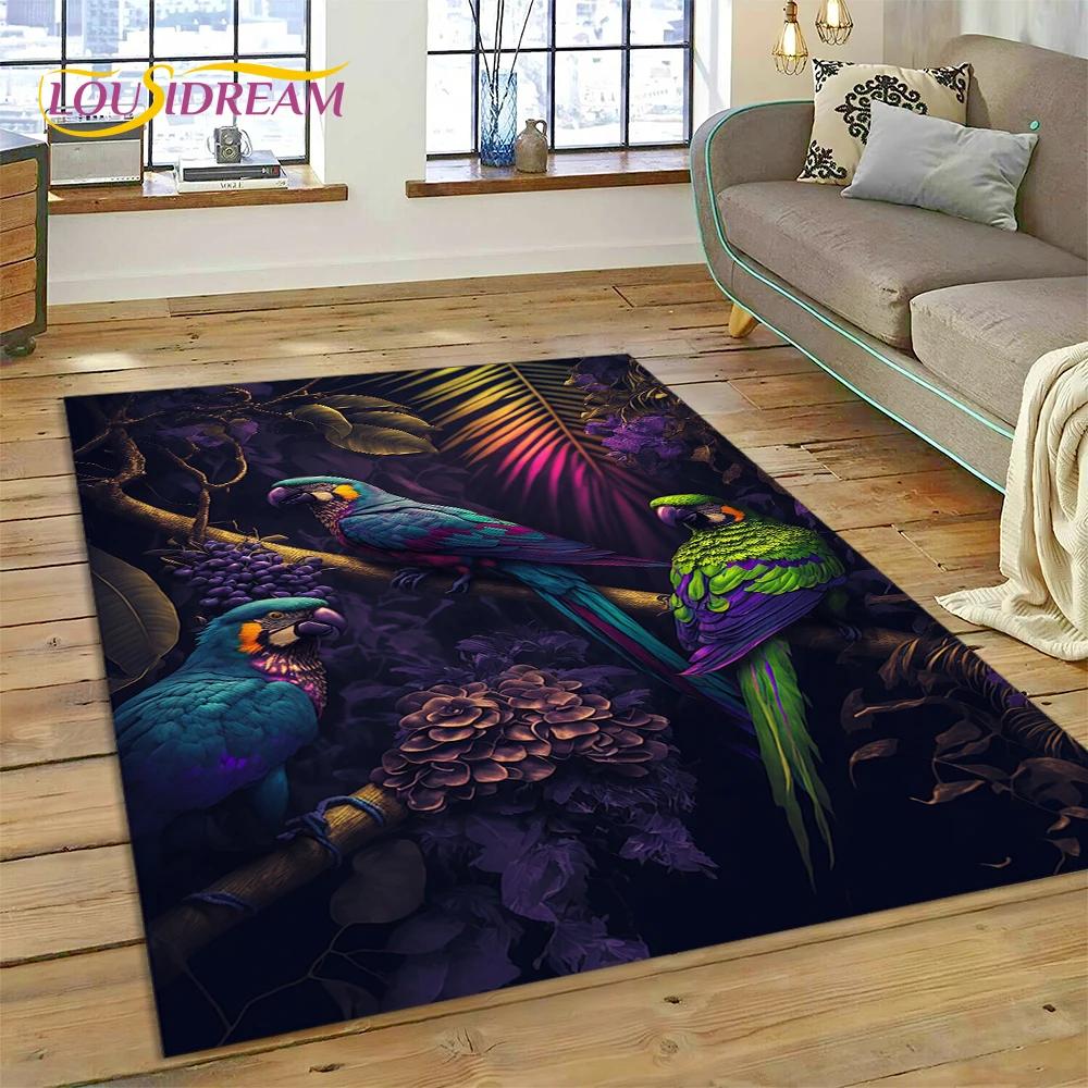 Cute Dream Birds Parrot Peacock Cartoon Rug Carpet for Living Room Bedroom Decor,floor Mat Non-slip Decoration for Sofa Doormat