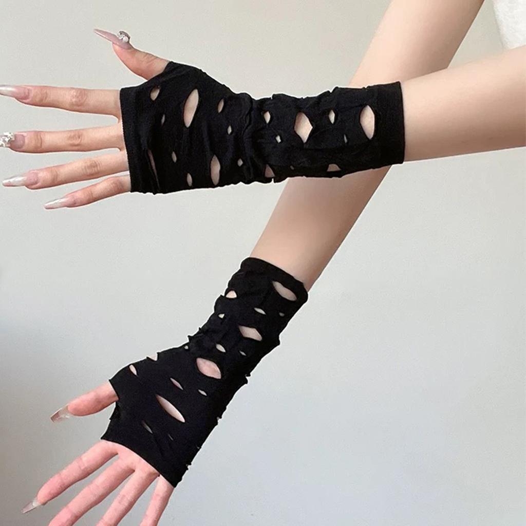 Новые черные готические перчатки без пальцев с вырезами для женщин, мужчин, унисекс, панк, нарукавники, митенки для косплея, Хэллоуина