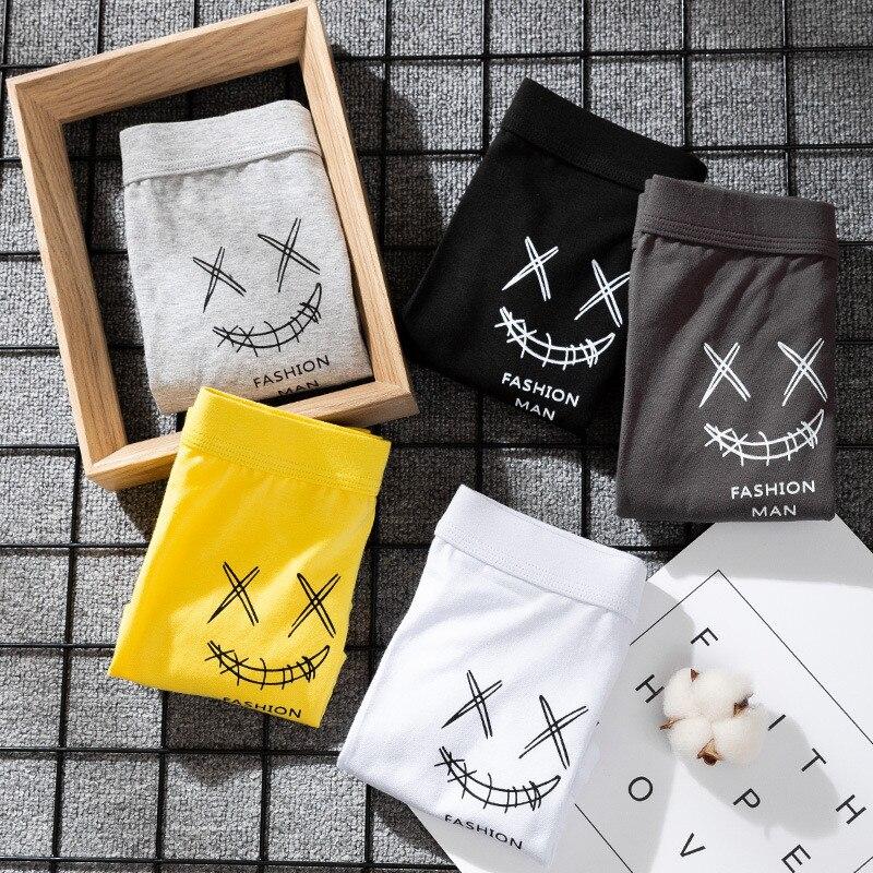 Мужское хлопковое нижнее белье, мужские трусы, мужские боксеры со смайликом, дешевое мужское нижнее белье, модные трусики для мальчиков, шорты, мужская одежда