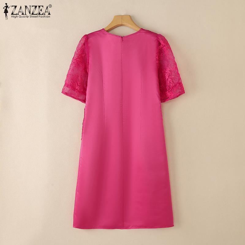 ZANZEA Женское летнее повседневное кружевное платье-футляр с коротким рукавом в стиле пэчворк