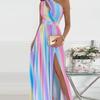 New Arrival Women's One-Shoulder Hollow Out High-Slit Long Dress
