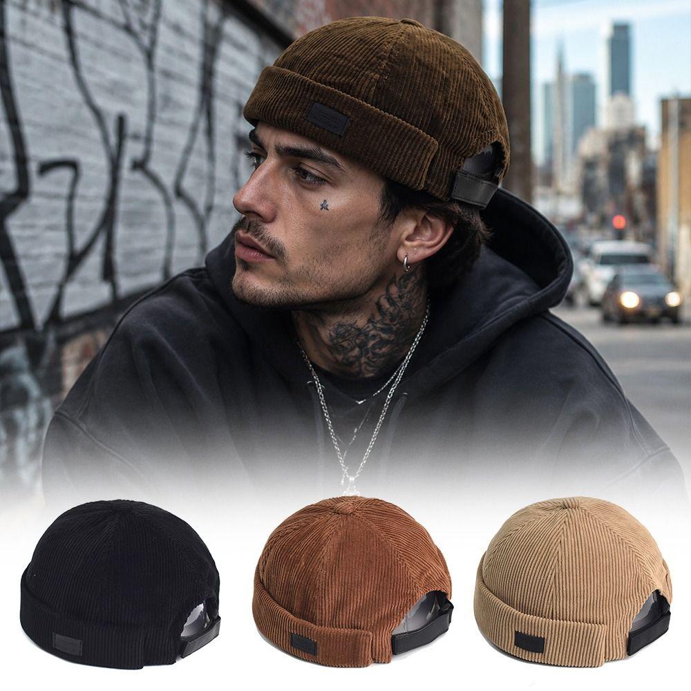 Adjustable Brimless Cap Adjustable Back Strap Retro Docker Hat Beanie Hat  Daily Casual Wear