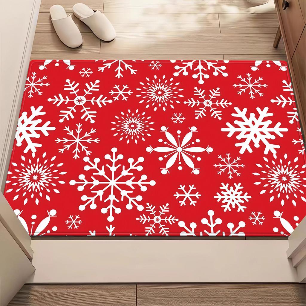 Red snowflake Christmas rug winter holiday pattern living room carpet festive home decoration Xmas party floor mat