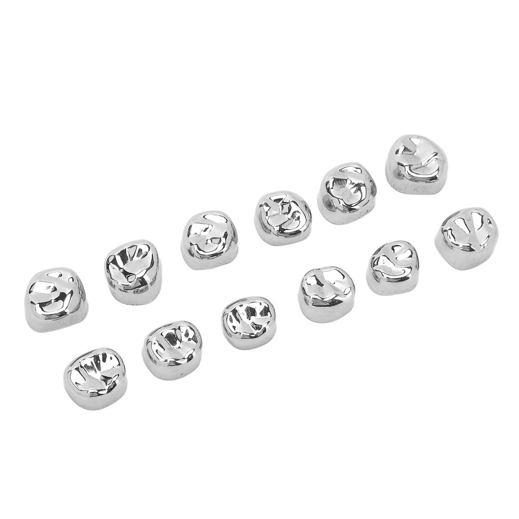 12 шт. Стоматологические молярные металлические коронки из нержавеющей стали для восстановления жевательной функции. Стоматологические молярные металлические коронки для взрослых.