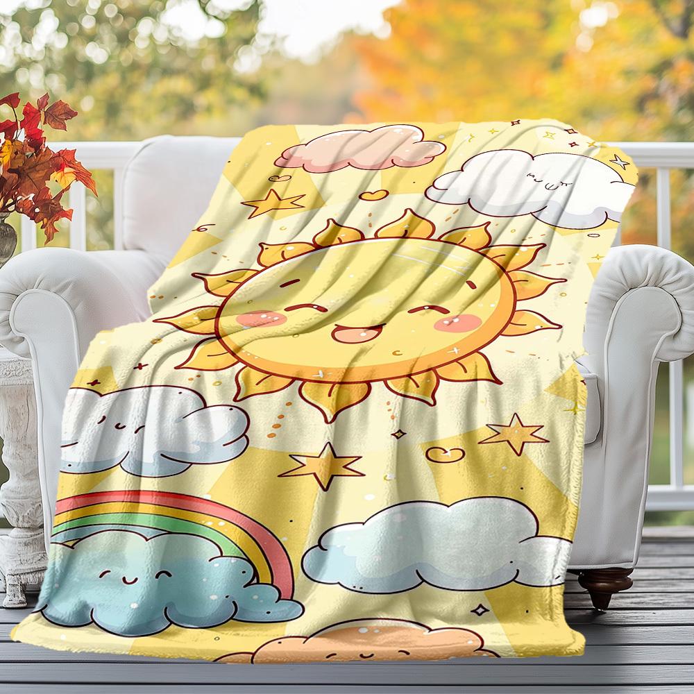1pc sunflower cloud Outdoor Flannel Blanket Soft Warm All-Season Throw for Sofa Bed Car Camping Office, Cozy Gift Idea1164S