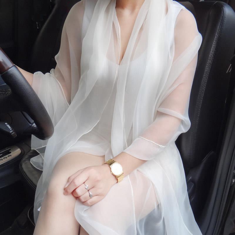 Корейский однотонный прозрачный сексуальный тонкий шифоновый пляжный платок-шаль от солнца для женщин, летний шарф из ледяного шелка для кондиционирования воздуха