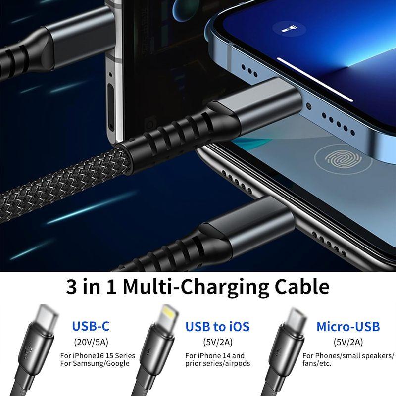 100 Вт сверхбыстрая зарядка USB C Type 3 в 1 кабель для передачи данных с подсветкой для iPhone Samsung Xiaomi Huawei шнуры для быстрой зарядки