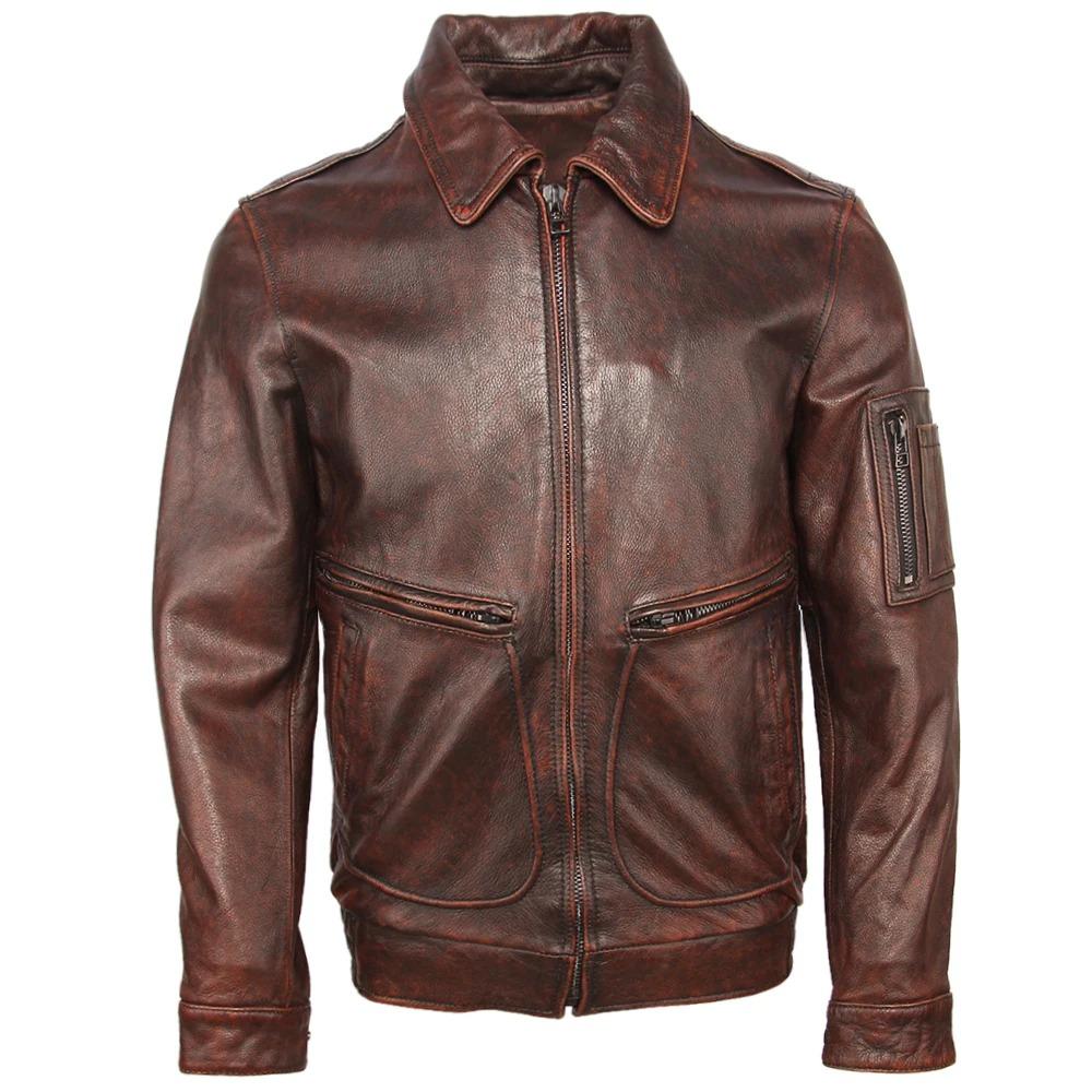 Винтажная куртка из коровьей кожи, мужская толстая натуральная яловая кожа, летные куртки-авиаторы, пальто-бомбер, мужская одежда, осенняя Азиатский размер