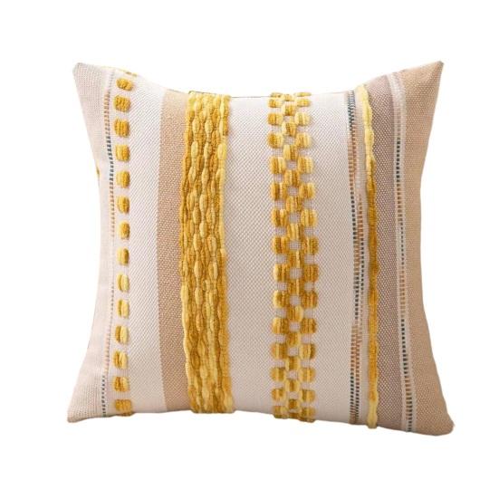 Boho Chenille Tufted Throw Pillow Cover Farmhouse Striped Decorative Cushion Case Square Pillowcase for Living Room Sofa Bed Couch Decor
