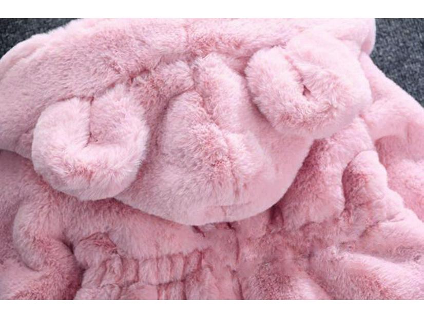 Зимняя пушистая куртка-свитер с кроличьими ушками для девочек - Толстое хлопковое пальто для детей от маленького до среднего возраста