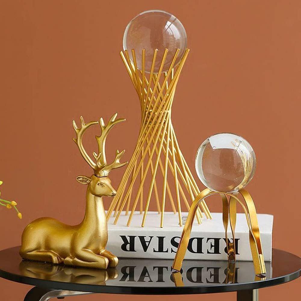 Clear Crystal Ball with Gold Art Deco Stand | Light Luxury Crystal Sphere for Photography, Ornaments, Bookcase Decor, Wedding, and Party