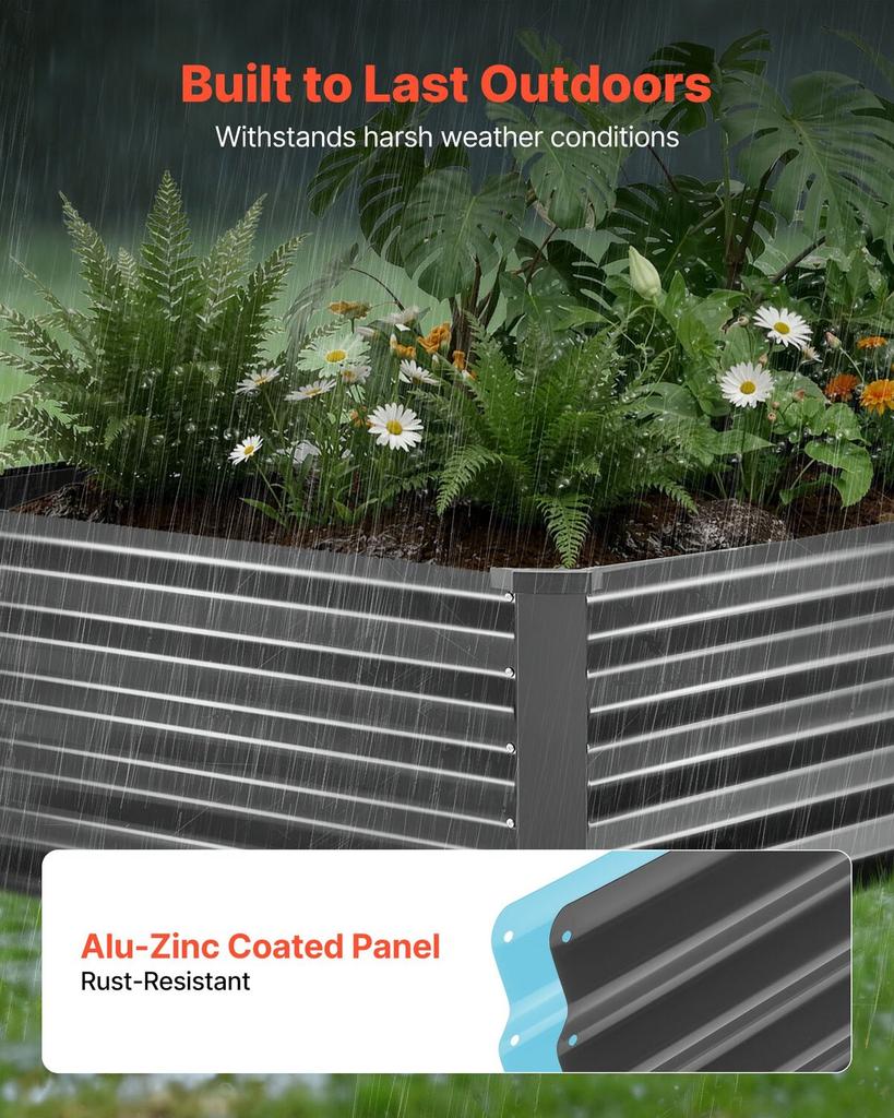 2 Pack Galvanized Raised Garden Beds, 2030 x 1020 x 460 mm, Rectangular Metal Planter Boxes Kit Outdoor, Elevated Planting Box with Gloves, Alu-Zinc,