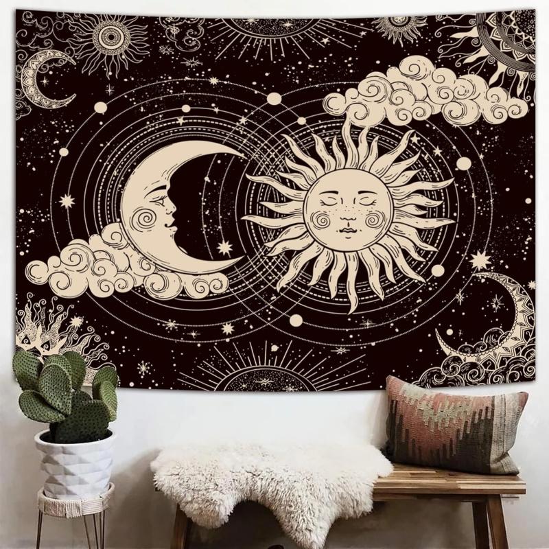 VIKAMA Sun Moon Stars Mandala Tapestry Bohemian Style Cosmic Nebula Retro Mysterious Style Living Room Room Decoration