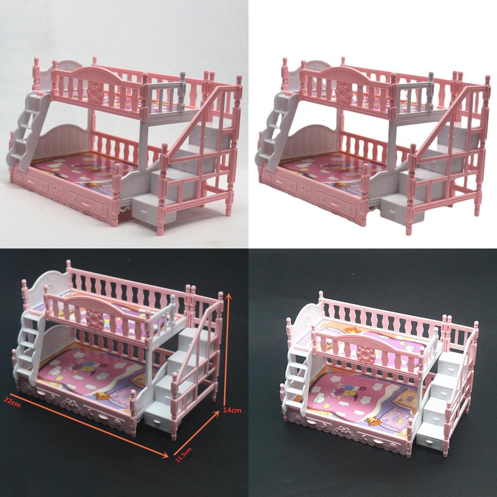 Mini Doll Bed Toy 17cm Elegant European Style Twin Bunk Princess Bed For Imaginative Play