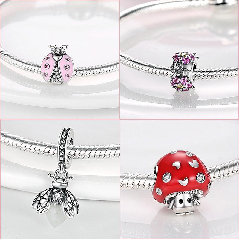 Оригинальный подвесной шарм с насекомыми из стерлингового серебра 925 пробы, бабочка, стрекоза, божья коровка, подвеска, бусины, подходят для модного браслета, оригинальные ювелирные изделия