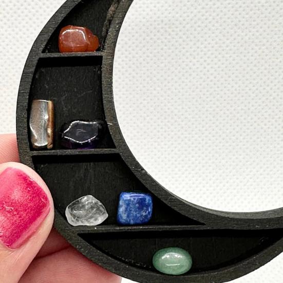 Миниатюрная лунная полка Yousheng для хрустального дисплея, деревянная полумесяцевидная полка, многосекционная мини-полка для хранения вещей для гостиной и офиса