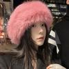 Зимняя женская шапка из искусственного меха норки, теплая плюшевая шапка-пуловер, модная этническая шапка-ушанка, пушистая ветрозащитная шапка-бини