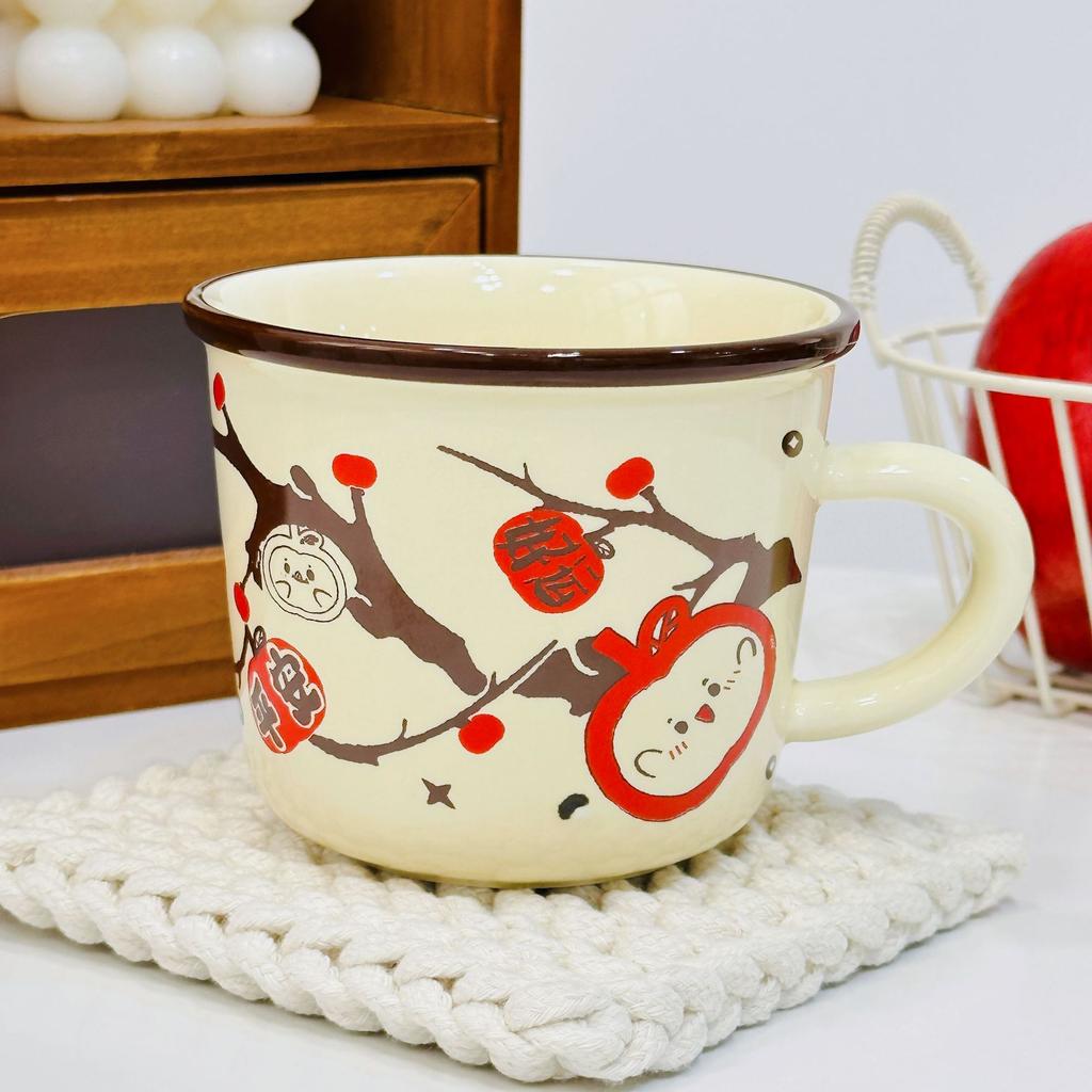 Relief Single Cup Pastoral Style Ceramic Cup Simple Office Drinking Cup Girls Cute Cup Souvenir Mug