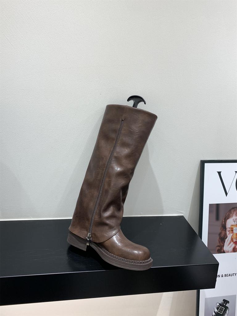 Коричневые ботфорты на толстой подошве Maillard женские ботинки 2025 новая осень и зима черные ботинки-локомотивы средней высоты