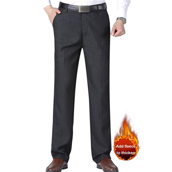 Мужской костюм Брюки Прямые толстые плюшевые свободные однотонные мягкие карманы на молнии и пуговицах со средней талией Формальный деловой стиль Теплый отец длинный офис