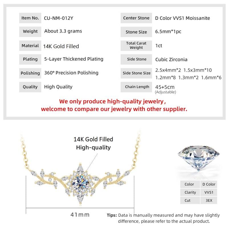 Fine Jewelry Moissanite Necklace Elegant Vine Plant V-Neck Collarbone Chain Sun Flower Floral-Style Pendant Necklace for Women