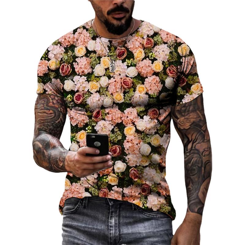Fashion Beautiful Personality Plant Flowers Unisex T-shirts Summer 3D Street Style Trend Men Round Neck Short Sleeve Print Tees  4365 EMA