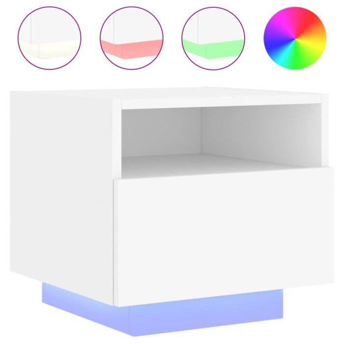 VidaXL Table de Chevet avec Lumières LED, Armoire de Nuit avec Rangement, Table de Nuit, Meuble de Chambre, Moderne, Blanc 836798
