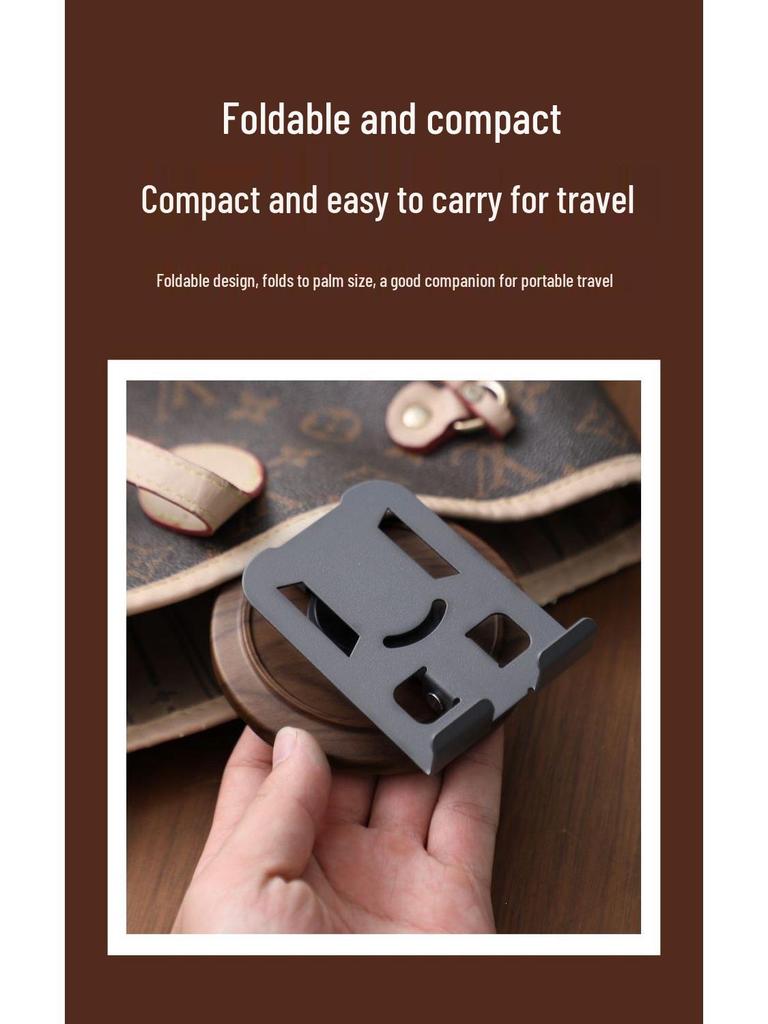 Foldable Walnut Wood Grain Phone Stand - 360° Rotation & Multi-Angle Adjustment for Streaming and Viewing