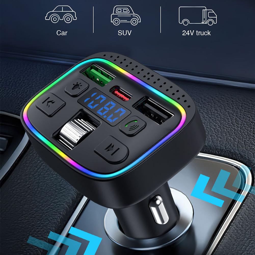 Автомобильный беспроводной FM-передатчик, адаптер 2USB+PD, быстрое зарядное устройство, автомобильный MP3-плеер без помощи рук, DC12-24 В для быстрой зарядки QC3.0+PD20W