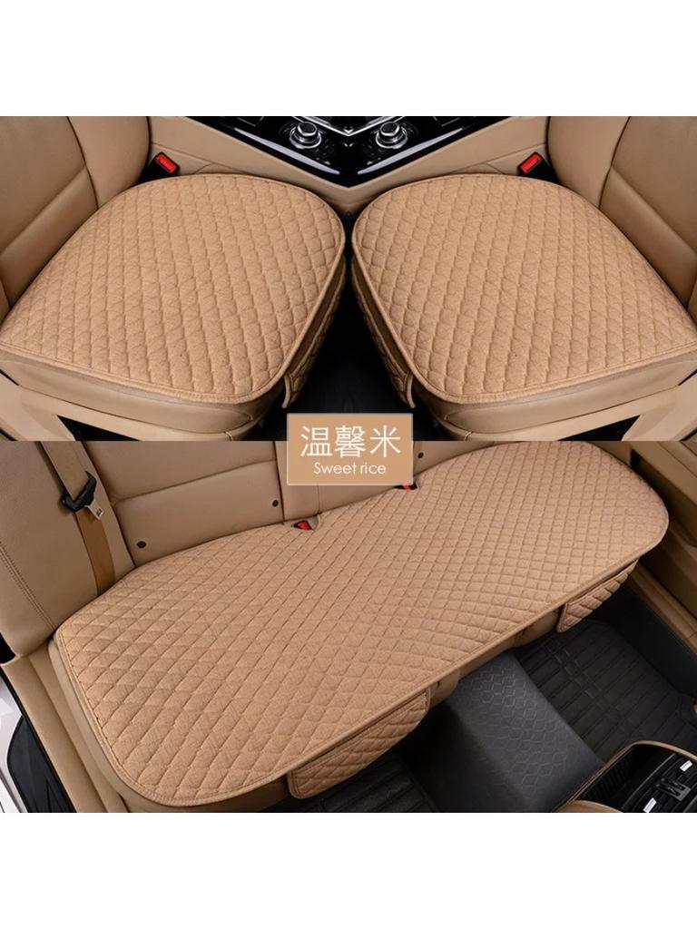 Non-slip Car Seat Cushion Linen Three-piece Set Without Backrest Four-season Universal Seat Cushion Three-piece Set