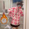 Winter Japanese Coats Korean Fashion Kawaii Lambswool Coats Pink Heart Women Faux Fur Jackets Outerwear Female Overcoat