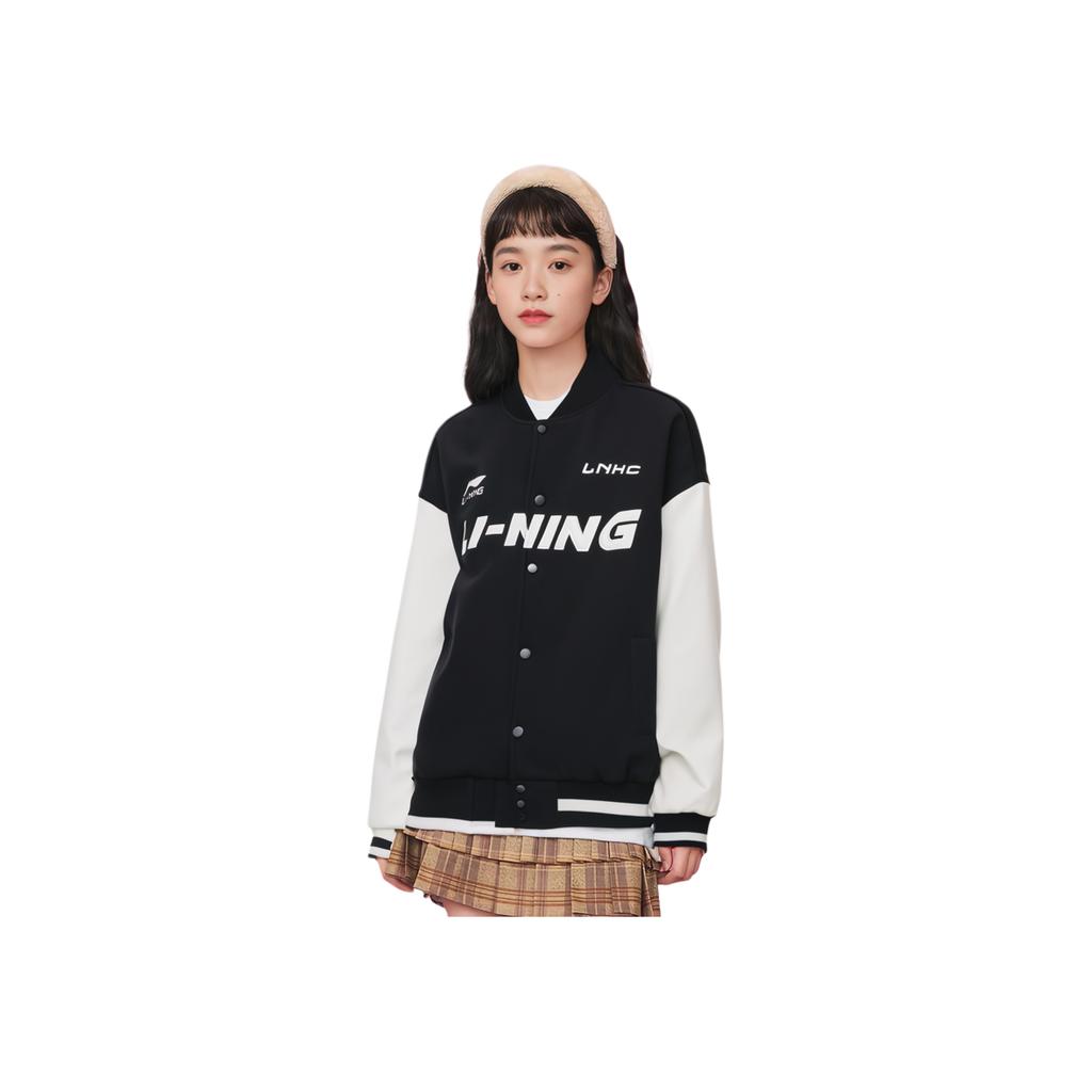 Li Ning Спортивный Стиль Жизни Американский Винтаж Уличный Стиль Пэчворк Однобортная Длинный Рукав Бейсбольная Куртка Унисекс Куртка Черная AWDU779-2