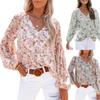 Fashion Women's Casual Tops Spring/Summer V-neck Lantern Sleeve Floral Chiffon Shirt Top with Lining Comfortable and Versatile T-shirt for Ladies