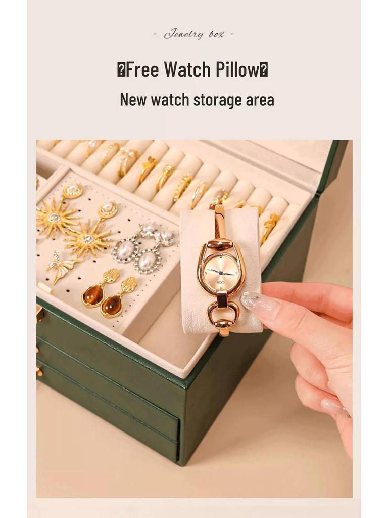 Luxurious Large-Capacity Jewelry Storage Box for Necklaces, Earrings, Bracelets, and Rings In Exquisite Gold Design.