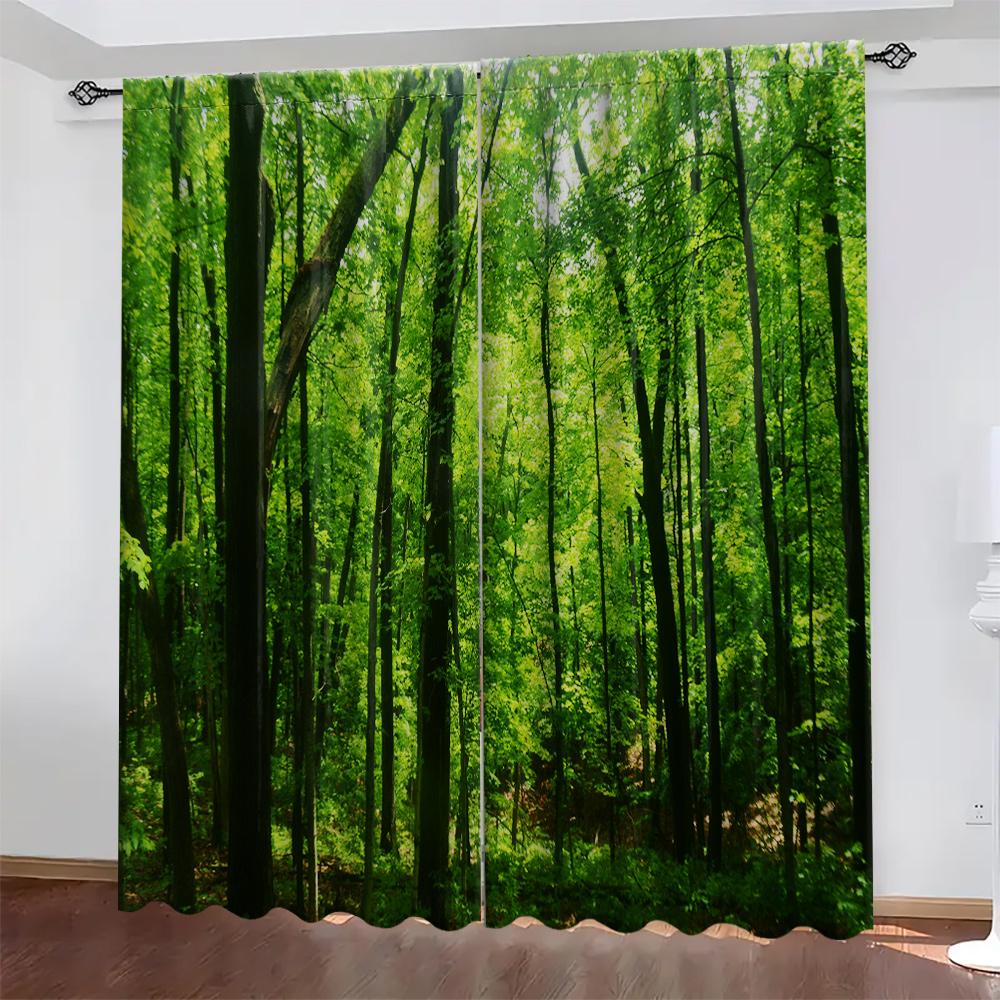 2 шт. Домашние шторы «Зеленый лес» с пейзажным фоном и шторы с карманом для штанги, Кухня, Кофейня, Гостиная