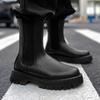 Мужские ботинки в английском стиле, черные, модные, из мягкой кожи, на платформе, сценическая обувь для ночного клуба, высокие ботинки, красивые челси, длинные боты, мужские