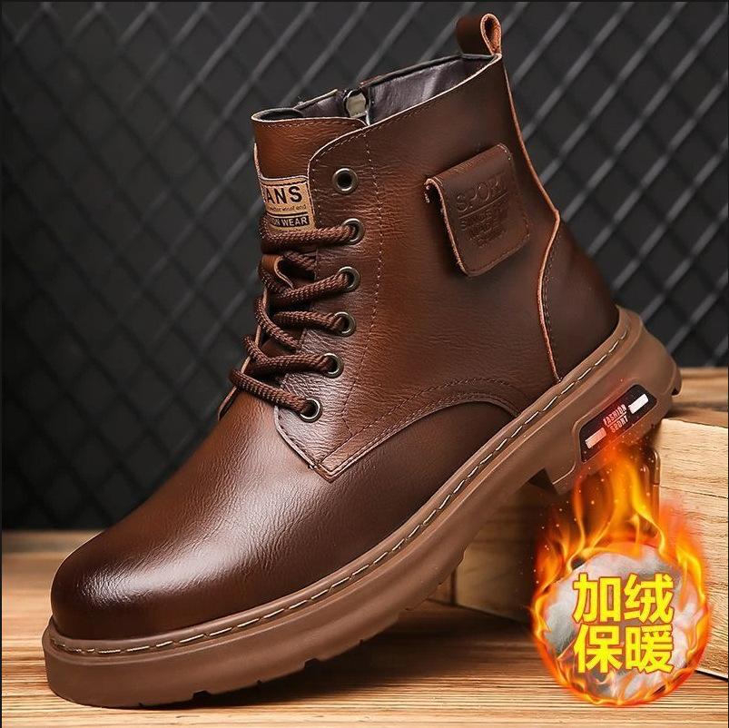 2024 New Martin Boots Men's Autumn and Winter Velvet High-top Men's Shoes British Style Middle-help Men's Tooling Boots 9763