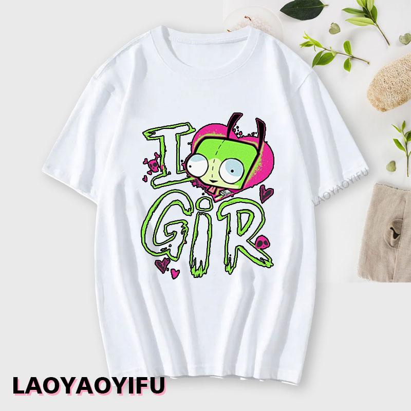 Kawaii Invader Zim Invader Gir Graphic T Shirt Zim Image Cartoon T Shirt Unisex Women Retro Tee Shirt Fashion Shirt Streetwear Tops