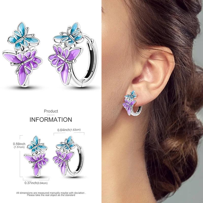 2024 New Earring for Women 925 Silver Sparkling Star Butterfly Heart Tassels Feather Hoop Earrings Engagement Wedding Jewelry